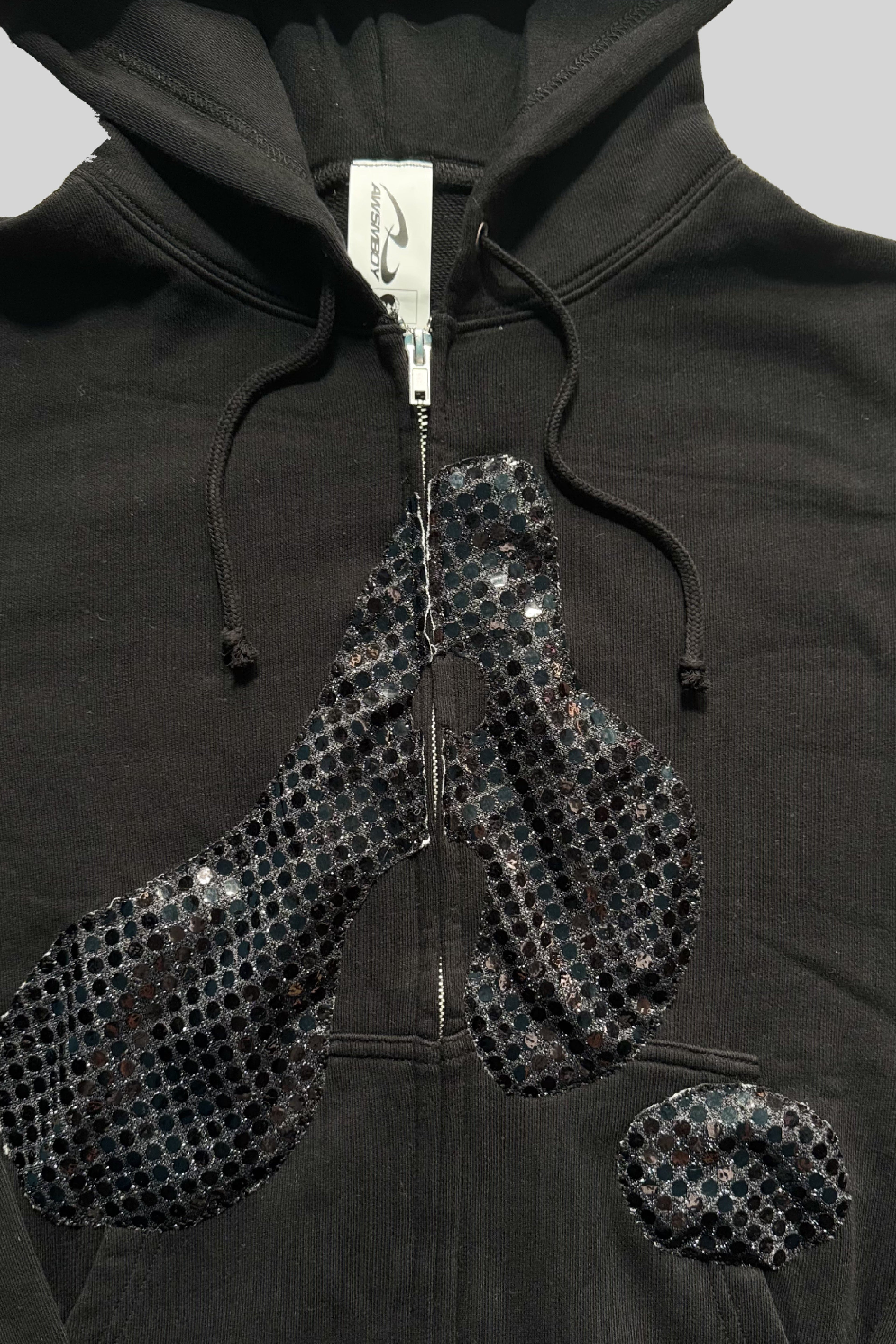 "A" LOGO ZIP-UP HOODIE(SPANGLE BLACK)