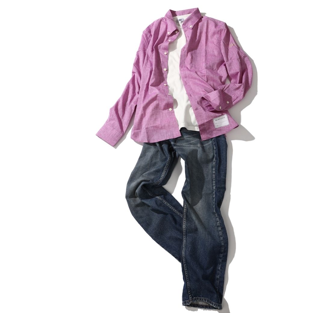 COTTON LINEN  CHAMBRAY SHIRTS／ PINK