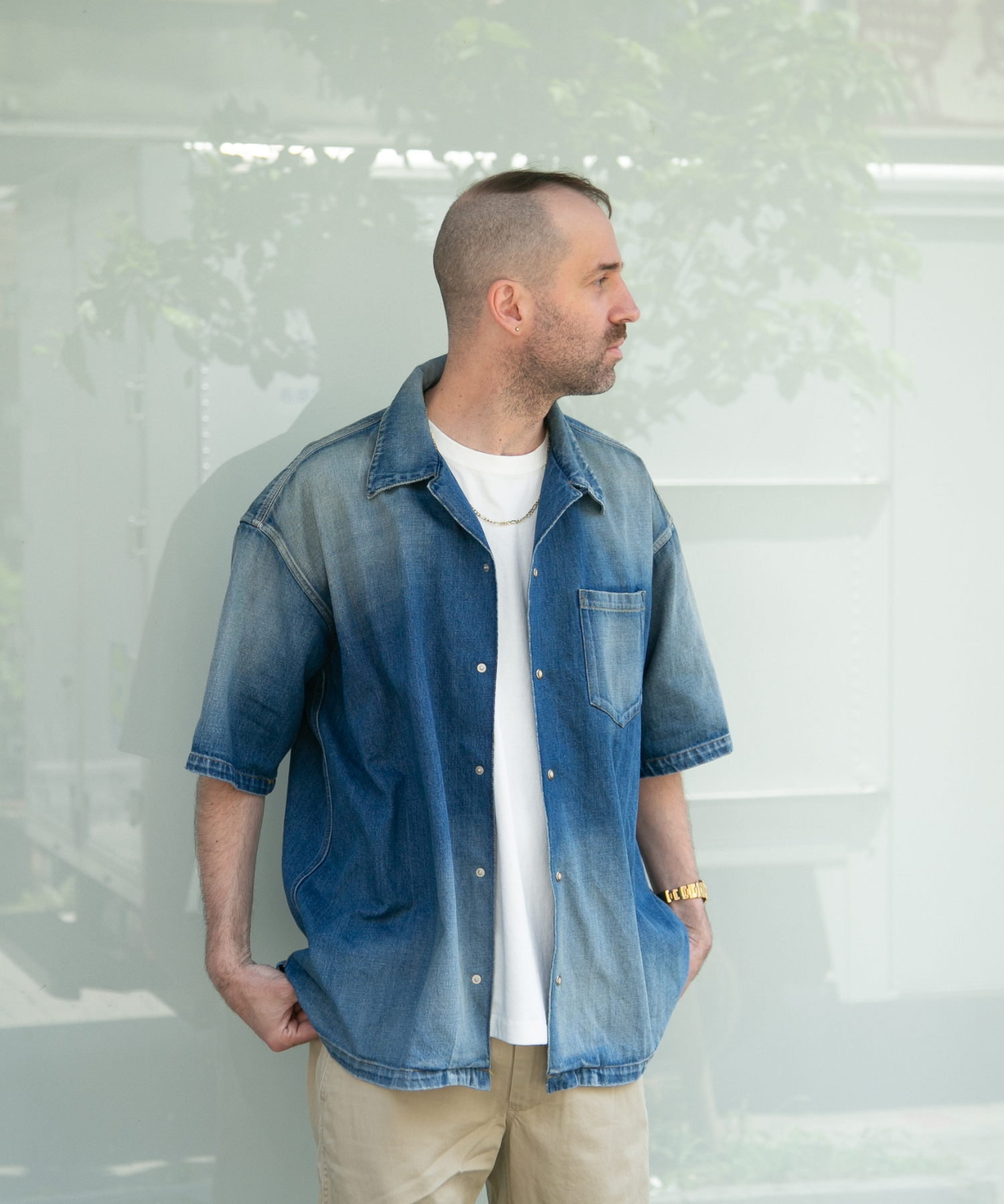 10oz DENIM SHORT SLEEVE SHIRTS（OVERSIZED）